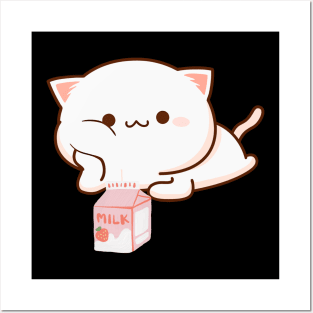 Cat Strawberry Milk Anime Japanese Kawaii Posters and Art